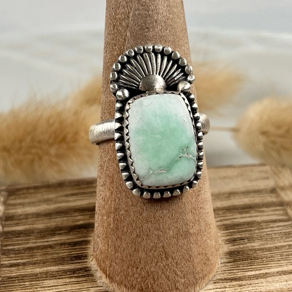 Artisan Jewelry - Solid 925 Brushed Matte Sterling Silver Paloma Turquoise Gemstone Ring Size 9